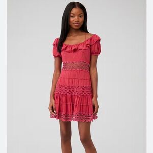 Women's Free People red mini dress with ruffles and lace details size 4